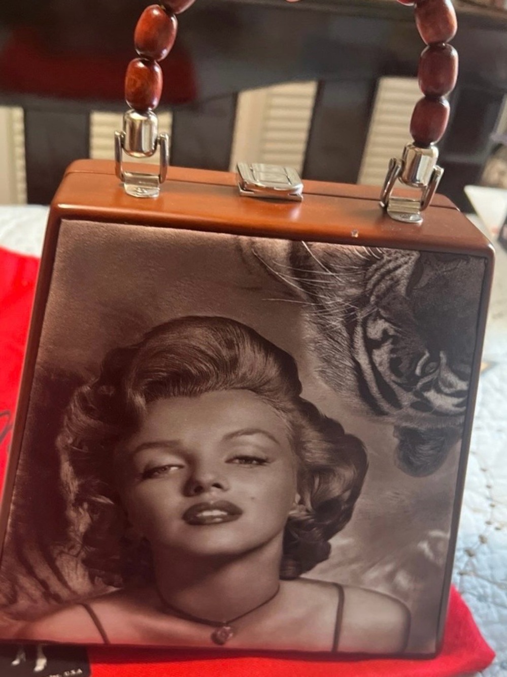 Vintage Marilyn Monroe Wood Box Purse | Chic Creations Beaded Handle NWT - Picture 7 of 10